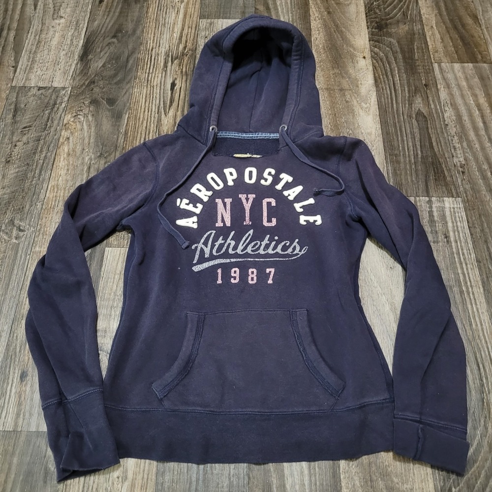 Aeropostale NYC Athletics 1987 Blue Hoodie Sweatshirt Size Medium